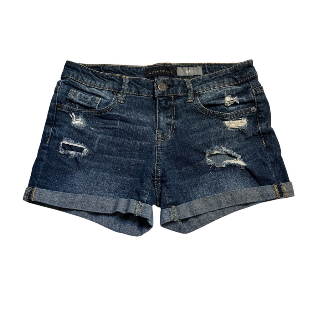 Aeropostale Shorts Size 4 Distressed Denim Dark Blue Rolled Cuffs Like New